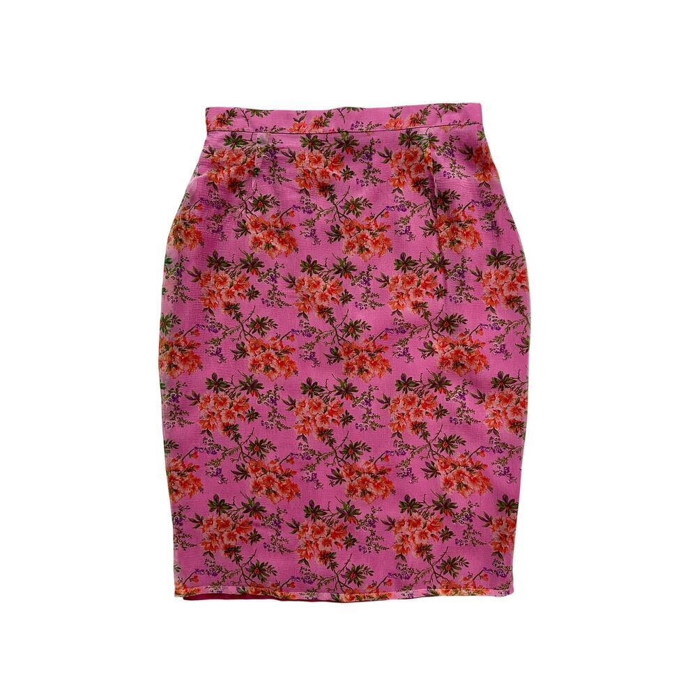 Silk Floral Pencil Skirt Made in Italy Pink Romantic  Size IT 42 Pre-Loved